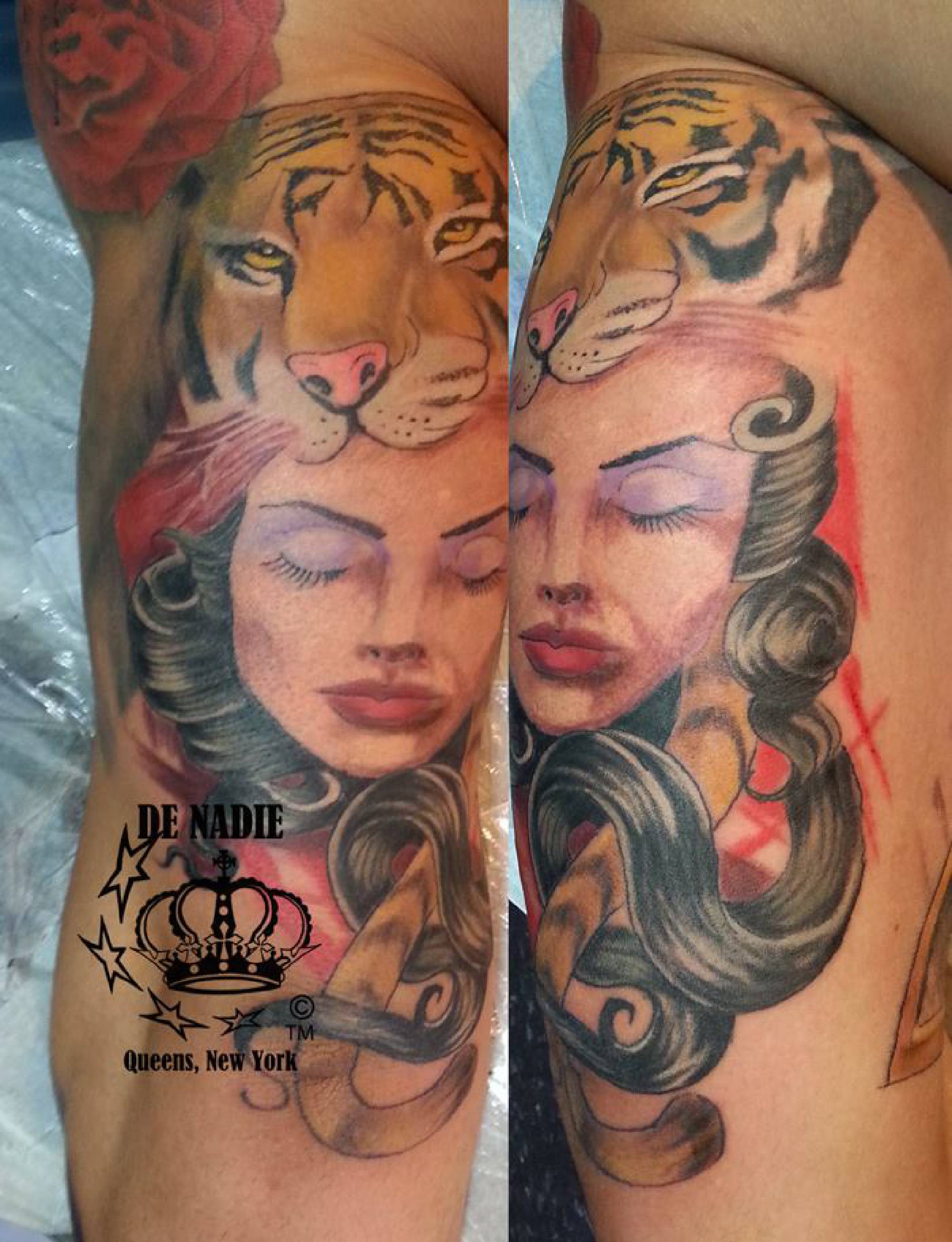 tiger and woman tattoo